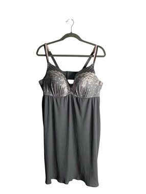 Deesse Lingerie Women's Lingerie Gray Lace-Accent Chemise